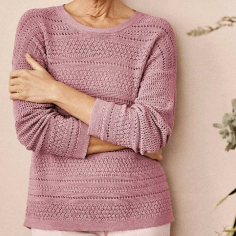 J. Jill Women's Mauve Pink Open Knit Long Sleeve Cotton Blend Sweater Size XS.